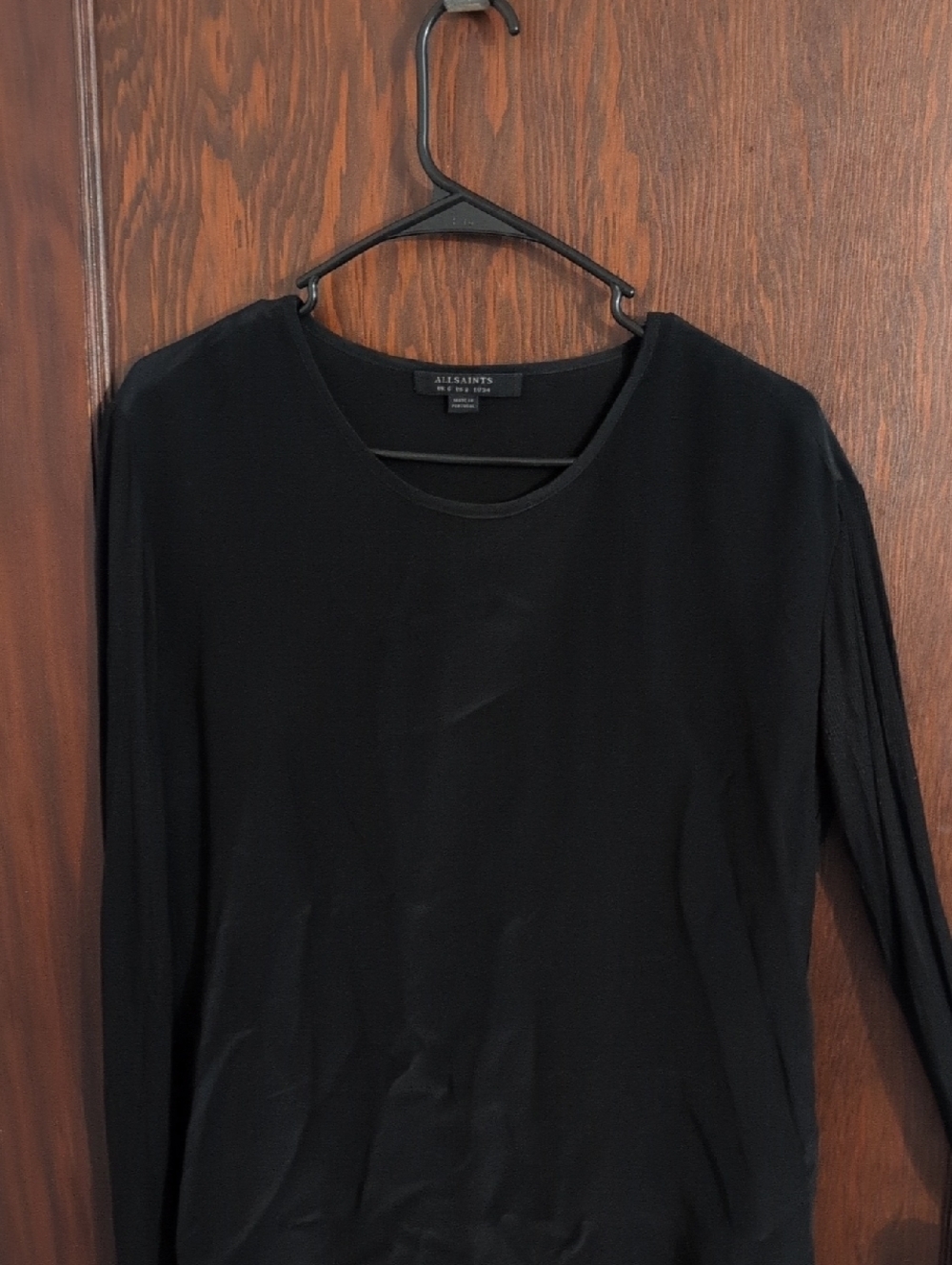 AllSaints Black Long-Sleeve Layered Hem Top Size 2 - Picture 3 of 6